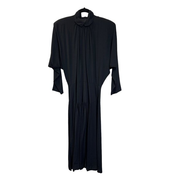 ED Michaels Vintage 80's Black Mock Neck Fit and Flare Maxi Dress - Picture 1 of 9
